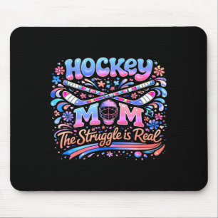 Tapis De Souris Maman de hockey rose bleu rétro 70s groovy vintage