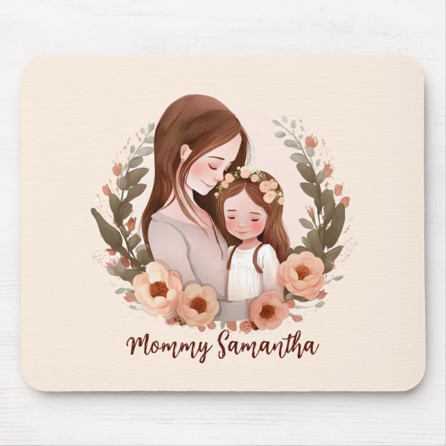 Tapis De Souris Maman et fille avec couronne Rose 2 (Devant)