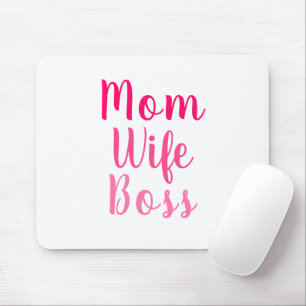 Tapis De Souris Maman Femme Boss rose blanc script personnalisé m