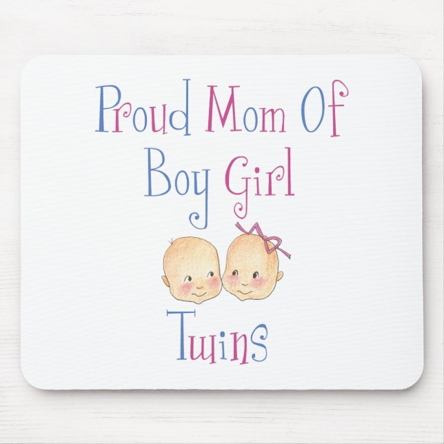 Tapis De Souris Maman fière des jumelles de fille de garçon (Devant)