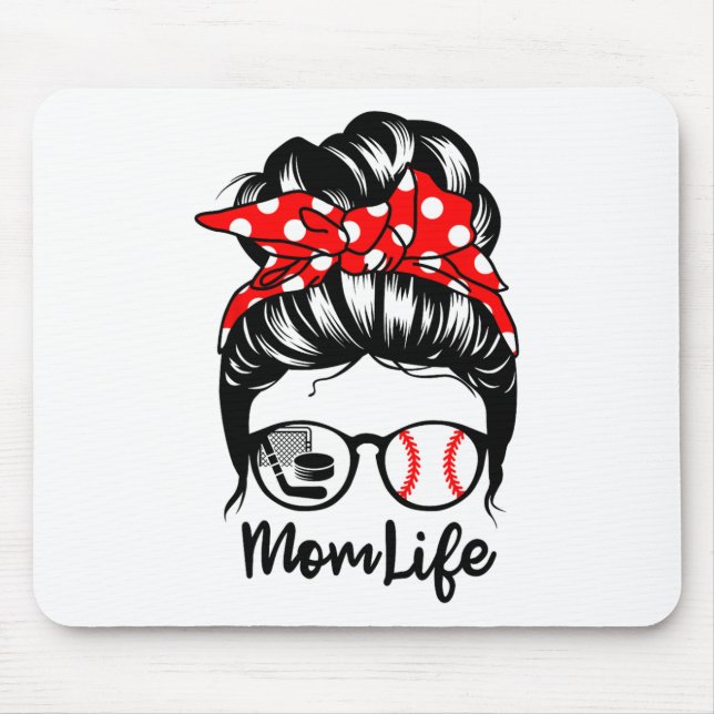 Tapis De Souris Maman Vie Messager Bun Cheveux Drôle Baseball Hock (Devant)