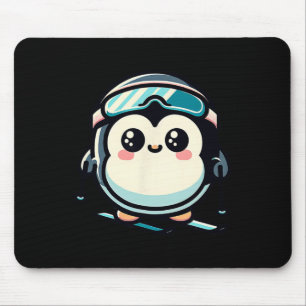 Tapis De Souris Manchot mignon faisant du ski avec des lunettes d'