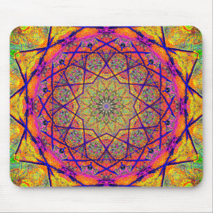 Tapis De Souris Mandala en forme d'étoile fractale Psychédéliq