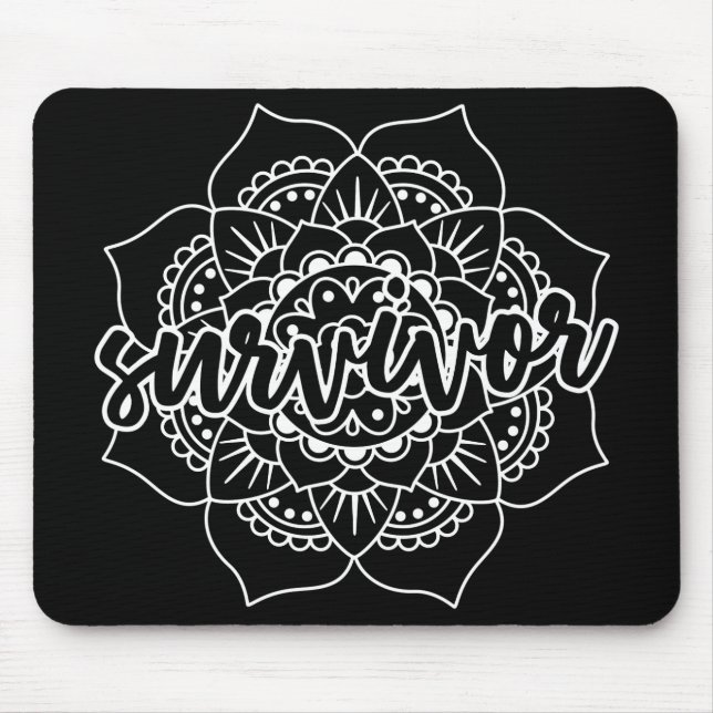 Tapis De Souris Mandala, la survivante du cancer en blanc (Devant)