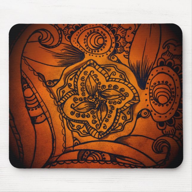 Tapis De Souris Mandala Mousepad classique, orange et noir (Devant)