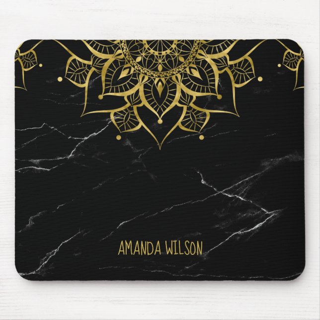 Tapis De Souris mandala or marbre noir (Devant)