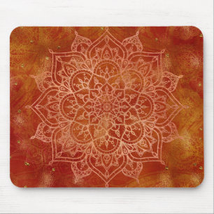 Tapis De Souris Mandala orange et Glamour doré Moderne et Chic