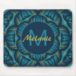Tapis De Souris Mandala Personnalisé Orné Bleu Jaune Abstrait