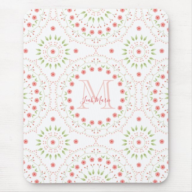 Tapis De Souris Mandala rose pâle Élégant floral (Devant)