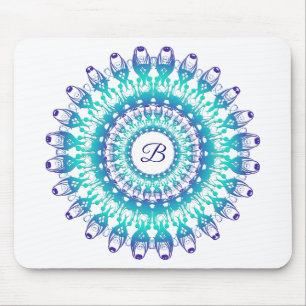Tapis De Souris Mandala turquoise ethnique. monogramme