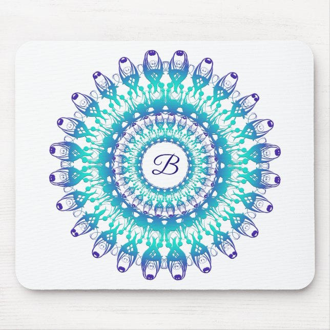 Tapis De Souris Mandala turquoise ethnique. monogramme (Devant)
