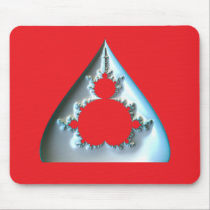 Tapis De Souris Mandelbrot argent sur fond rouge