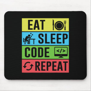 Tapis De Souris Manger Dormir Code Répéter Drôle Programmation Ret
