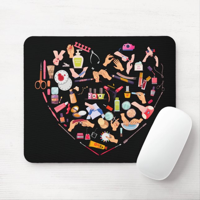 Tapis De Souris Manicuriste Nail Technicien Outil Coeur (Avec souris)