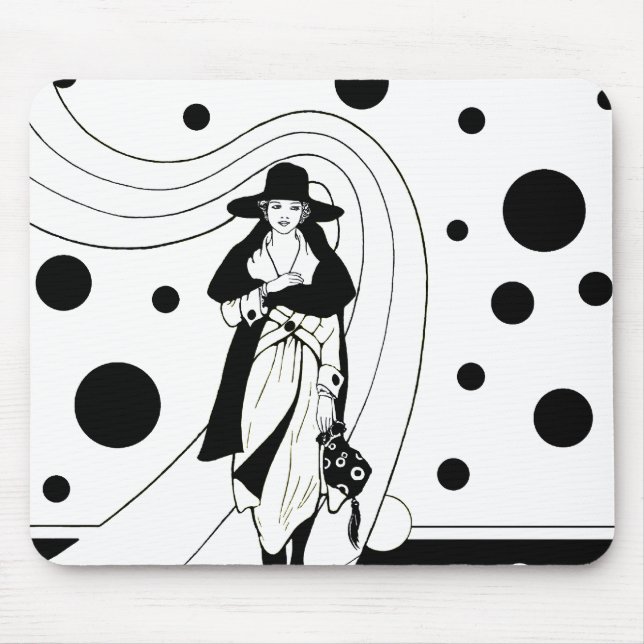 Tapis De Souris Mannequin de mode rétro, mode Art Déco vintage (Devant)