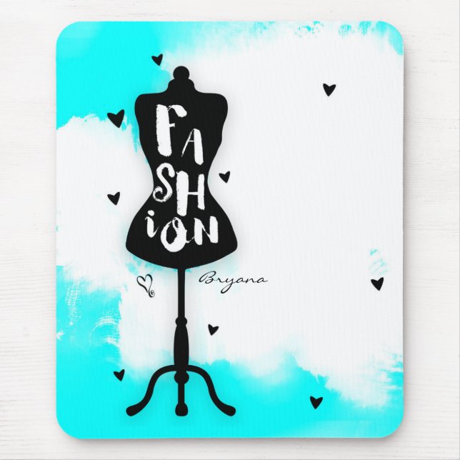 Tapis De Souris Mannequin Stand MODE Aqua & Blanc avec Coeurs (Devant)
