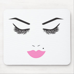 Tapis De Souris Maquillage Beauté Visage Cils & Lèvres Roses Salon
