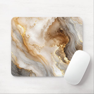 Tapis De Souris Marbre abstrait blanc et or ivoire