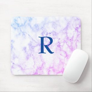 Tapis De Souris Marbre Abstrait bleu violet blanc Monogramme Ombre