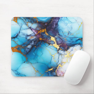Tapis De Souris Marbre Azur et Améthyste avec Veines Dorées