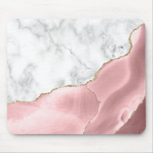Tapis De Souris Marbre Blanc Agate Rose Doré