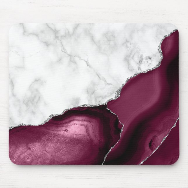 Tapis De Souris Marbre blanc Bourgogne Argent Agate (Devant)