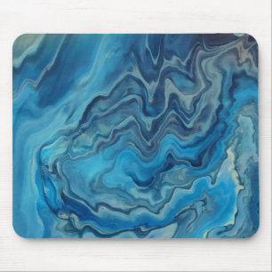 Tapis De Souris Marbre blanc cyan bleu Acrylique Abstraction