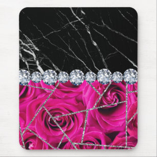 Tapis De Souris Marbre blanc Rose noir Parties scintillant