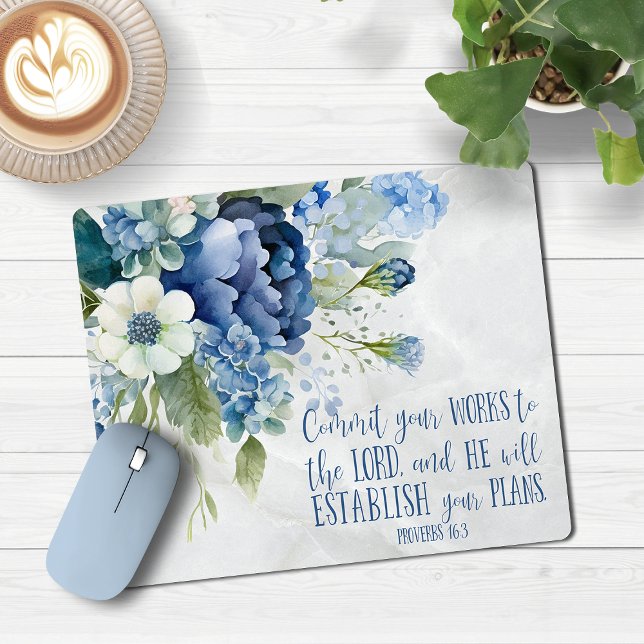 Tapis De Souris Marbre bleu chrétien Bible de marbre floral Verse (Créateur téléchargé)