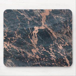 Tapis De Souris Marbre Bleu Rustique Brumeux & Rose Gold Glam