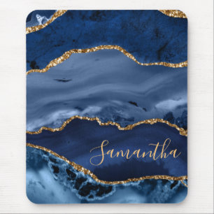 Tapis De Souris Marbre d'agate bleu marine et faux or pailleté
