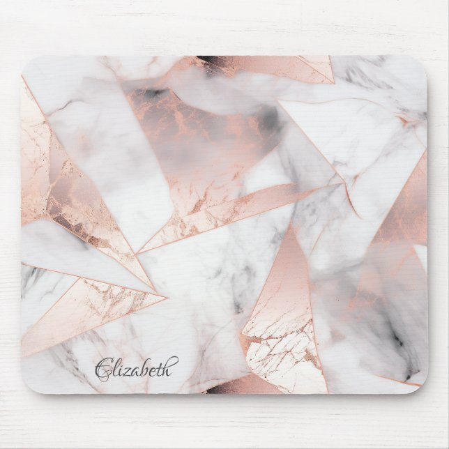 Tapis De Souris Marbre géométrique Rose or tendance (Devant)