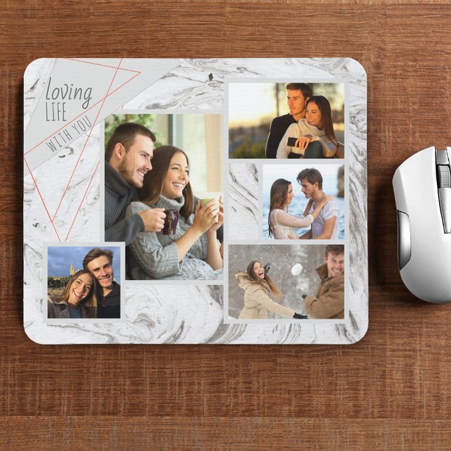 Tapis De Souris Marbre gris 5 Photo Collage - Love Life with You (Créateur téléchargé)