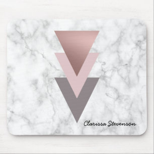 Tapis De Souris marbre gris de blanc de triangles de rose rose