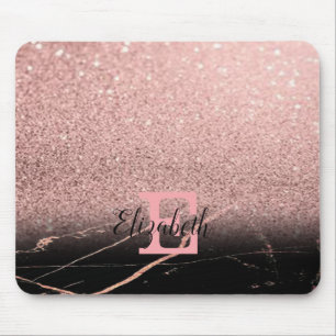 Tapis De Souris Marbre Noir Cool, Paillettes, Monogramme-Personnal