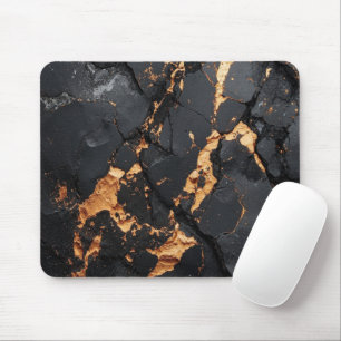 Tapis De Souris Marbre Noir Élégant avec Veines Dorées Art Moderne