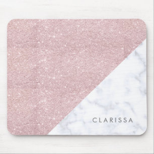 Tapis De Souris Marbre rose girly élégant de blanc de parties