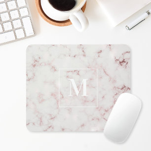 Tapis De Souris Marbre Rose Gold Monogramme Personnalisé