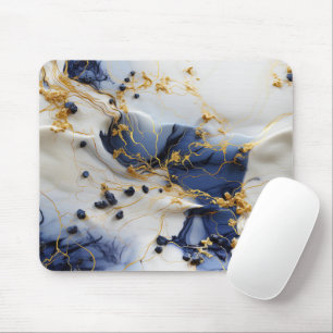 Tapis De Souris Marbre Saphir de Minuit avec Fils d'Or