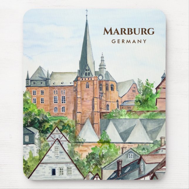 Tapis De Souris Marburg Altstadt Allemagne Peinture Townscape (Devant)