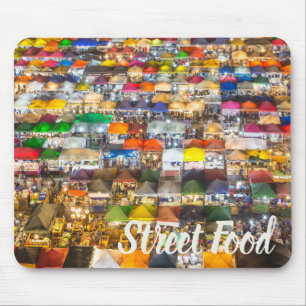 Tapis De Souris Marché alimentaire de rue Rod Fai Bangkok Thaïland