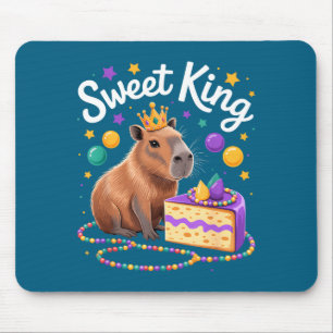 Tapis De Souris Mardi gras capybara couronne de roi gâteau sucré c