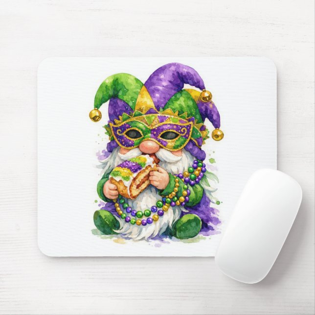 Tapis De Souris Mardi Gras Gnome Eating King Cake (Avec souris)