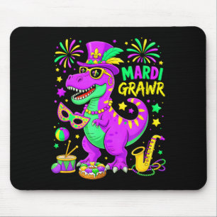 Tapis De Souris Mardi Grawr T-rex Dino Mardi Gras Dinosaure Perles