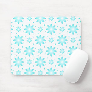 Tapis De Souris Marguerite délicate blanche et turquoise, point mo