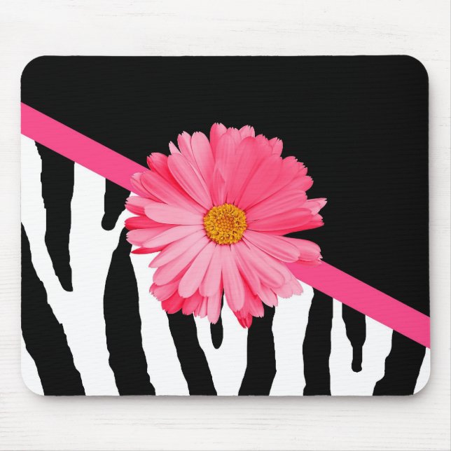 Tapis De Souris Marguerite rose mignonne de motif Girly de zèbre (Devant)