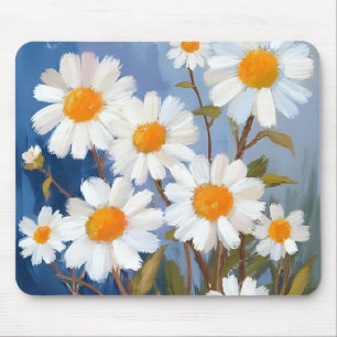 Tapis De Souris Marguerites blanches Fleurs aquarelles peintes