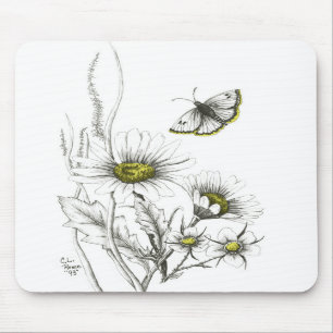 Tapis De Souris Marguerites et papillon Mousepad