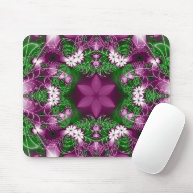 Tapis De Souris Marguerites | Violet et vert Fractage Art (Avec souris)