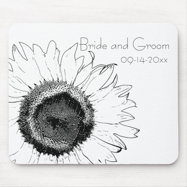 Tapis De Souris Mariage de tournesol noir et blanc (Devant)